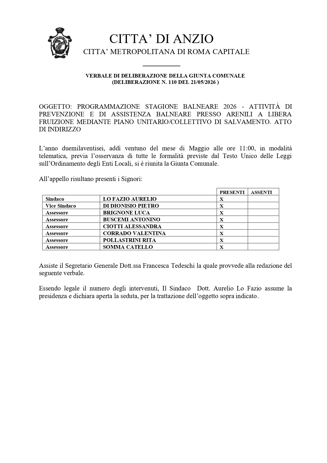 Anteprima della prima pagina della delibera